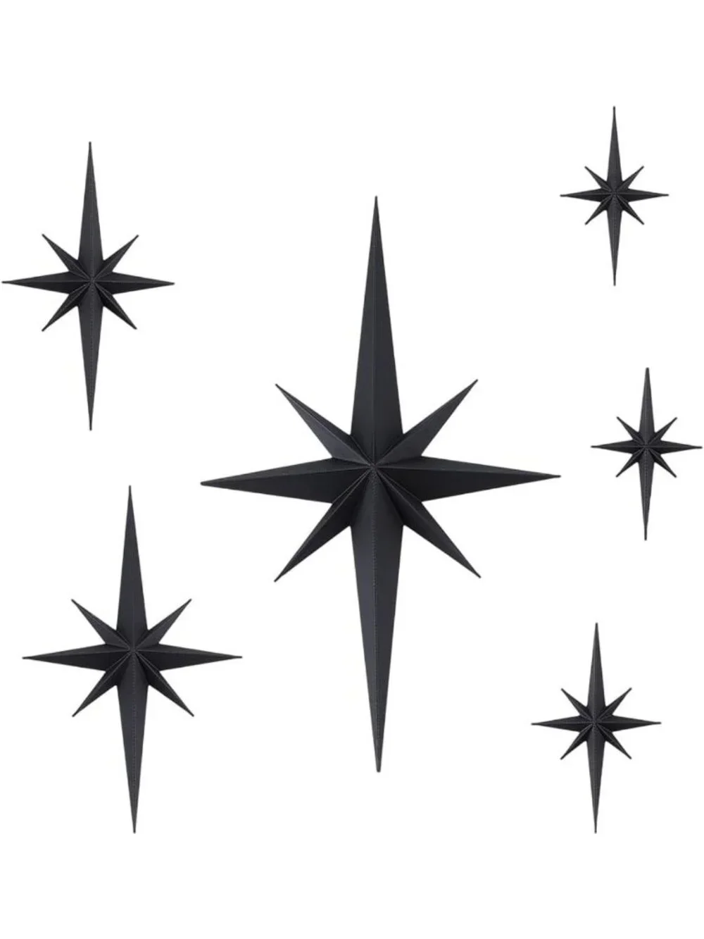 6Pcs Black 3D Star Wall Decor Set - Mid Century Modern Vintage Art for Home